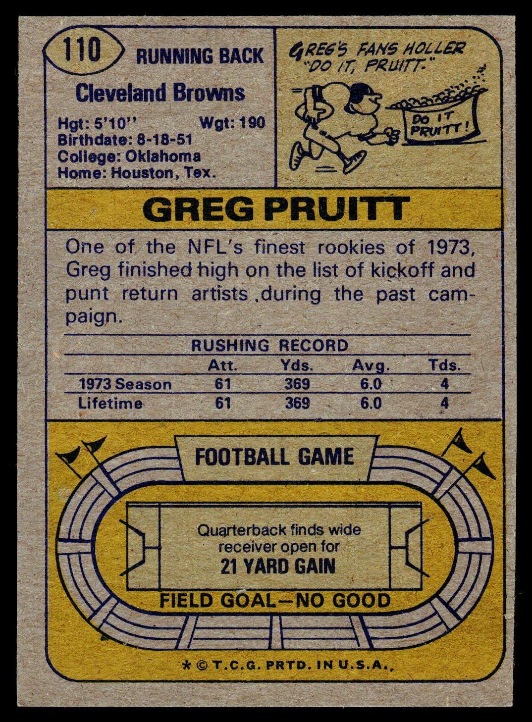 1974 Topps #110 Greg Pruitt