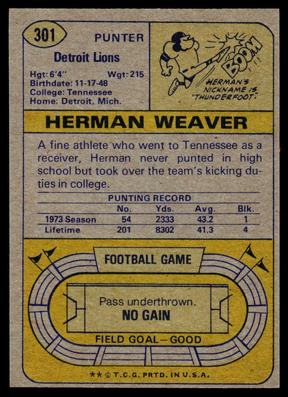 1974 Topps #301 Herman Weaver