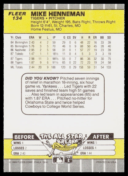 1989 Fleer #134 Mike Henneman
