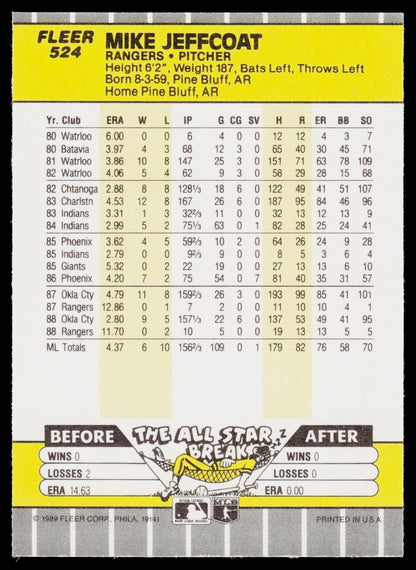 1989 Fleer #524 Mike Jeffcoat