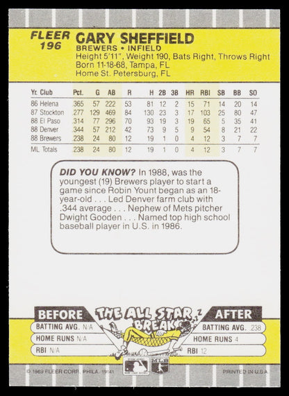 1989 Fleer #196 Gary Sheffield