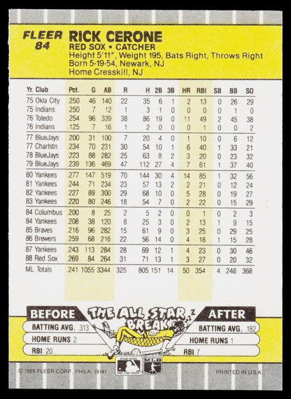 1989 Fleer #84 Rick Cerone
