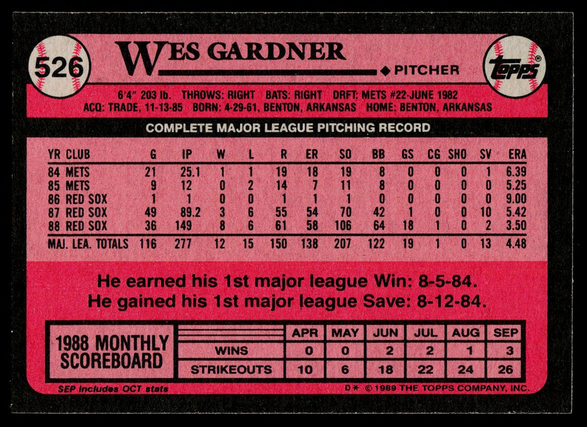 1989 Topps #526 Wes Gardner
