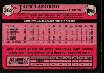 1989 Topps #362 Jack Lazorko