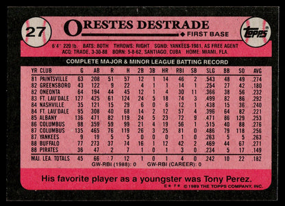 1989 Topps #27a Orestes Destrade