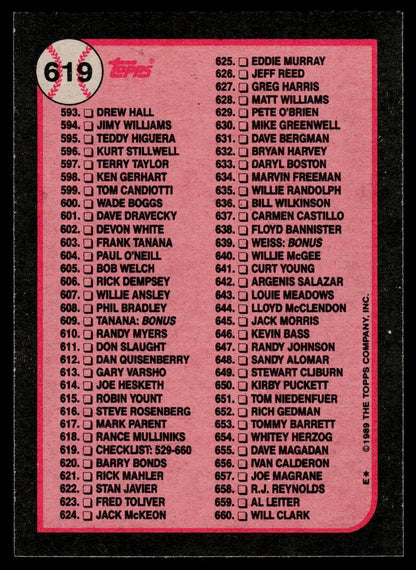 1989 Topps #619 Checklist: 529-660