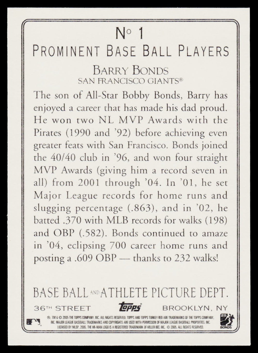 2005 Topps #1 Barry Bonds