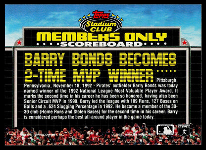 1992 Stadium Club Members Only #NNO Barry Bonds