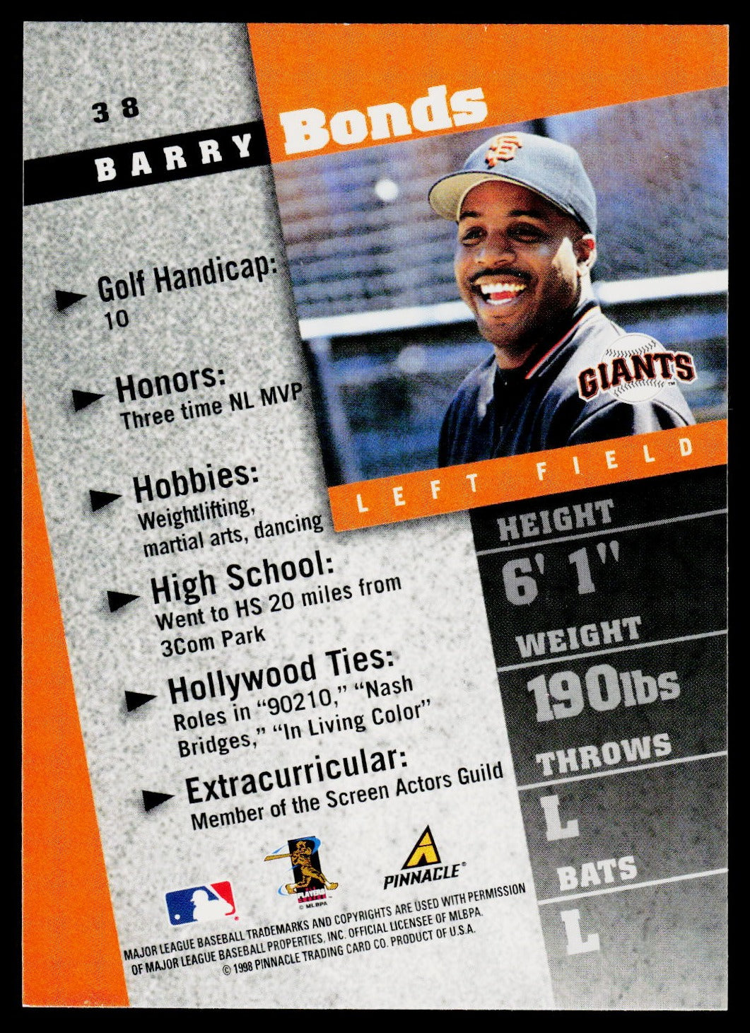 1998 Pinnacle Inside #38 Barry Bonds