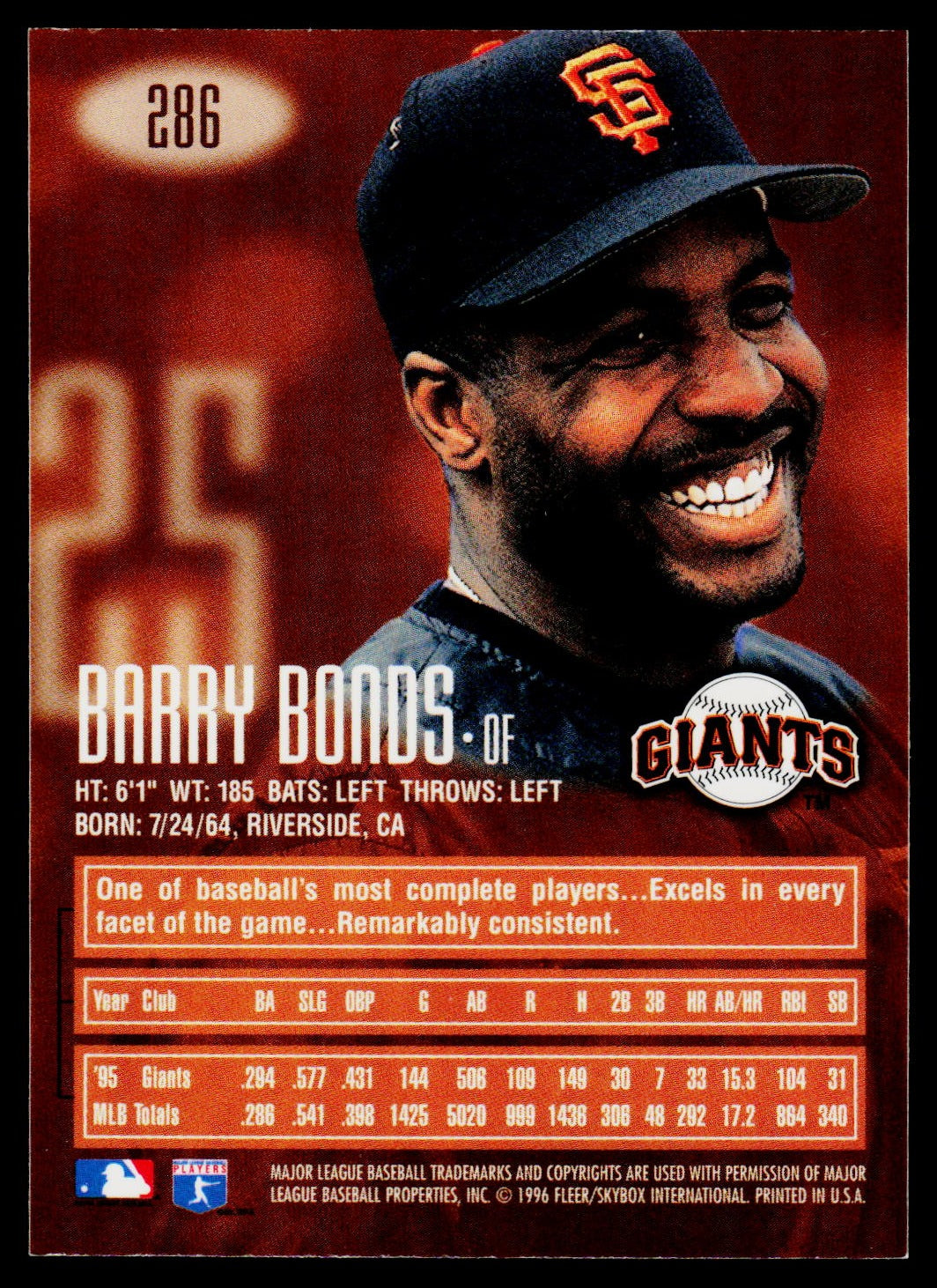 1996 E-Motion XL #286 Barry Bonds