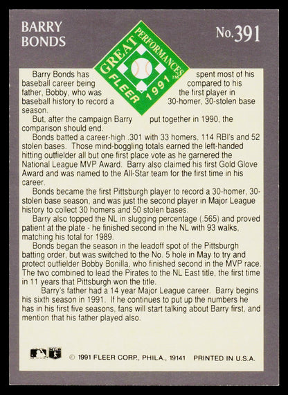 1991 Ultra #391 Barry Bonds