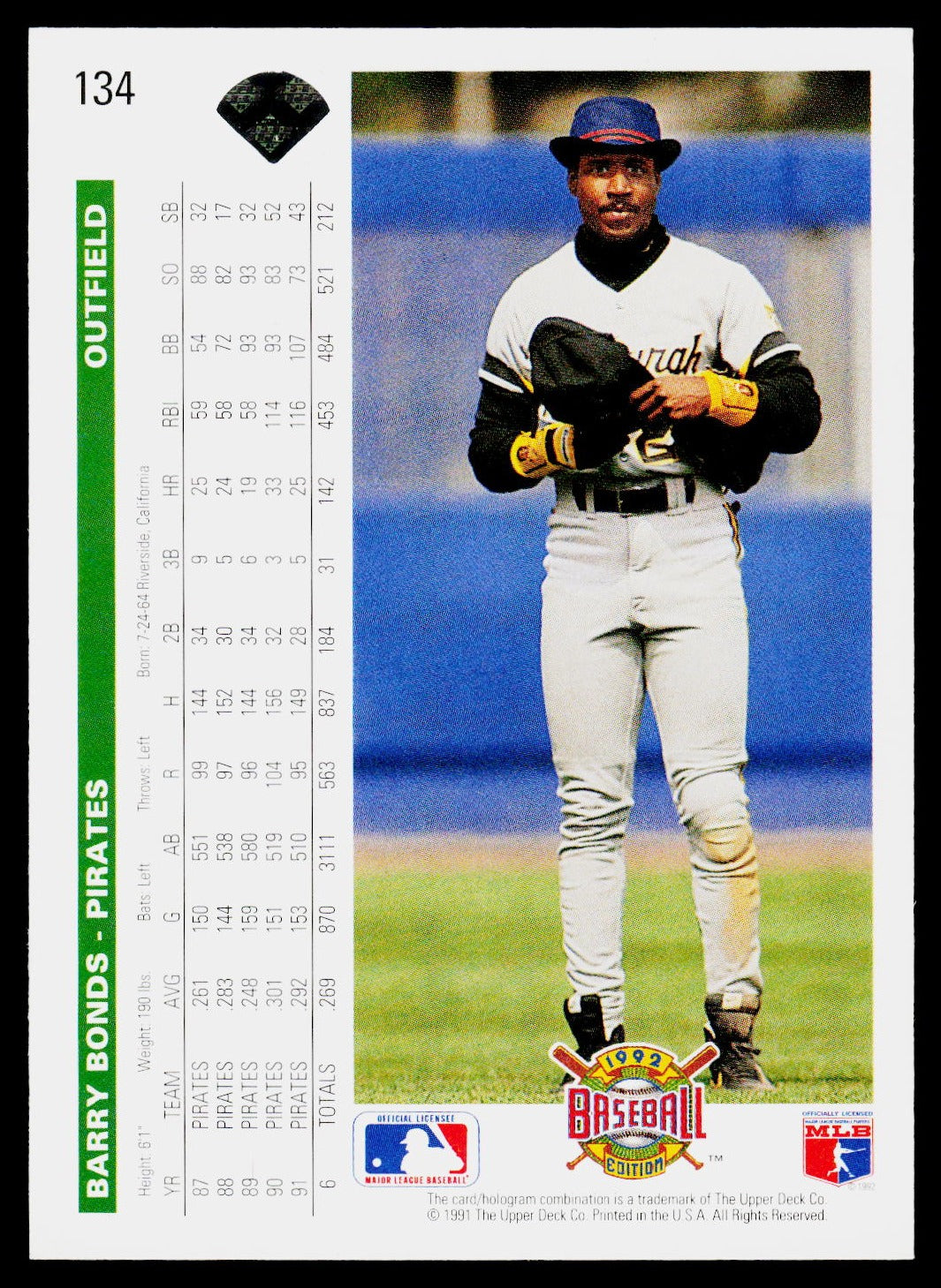 1992 Upper Deck #134 Barry Bonds