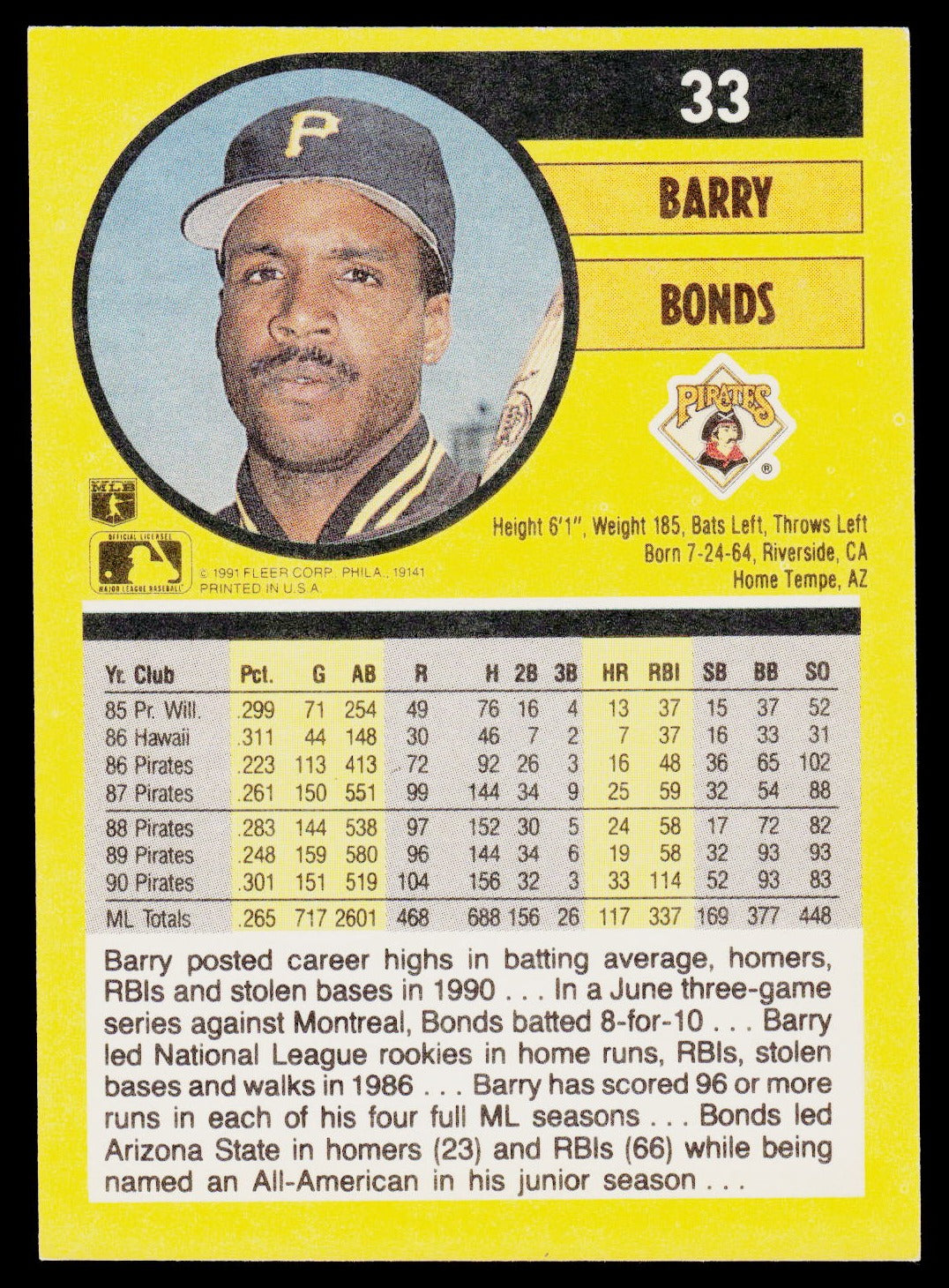 1991 Fleer #33 Barry Bonds