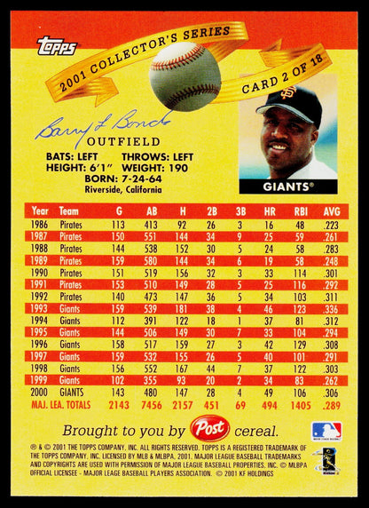 2001 Topps Post Cereal #2 Barry Bonds