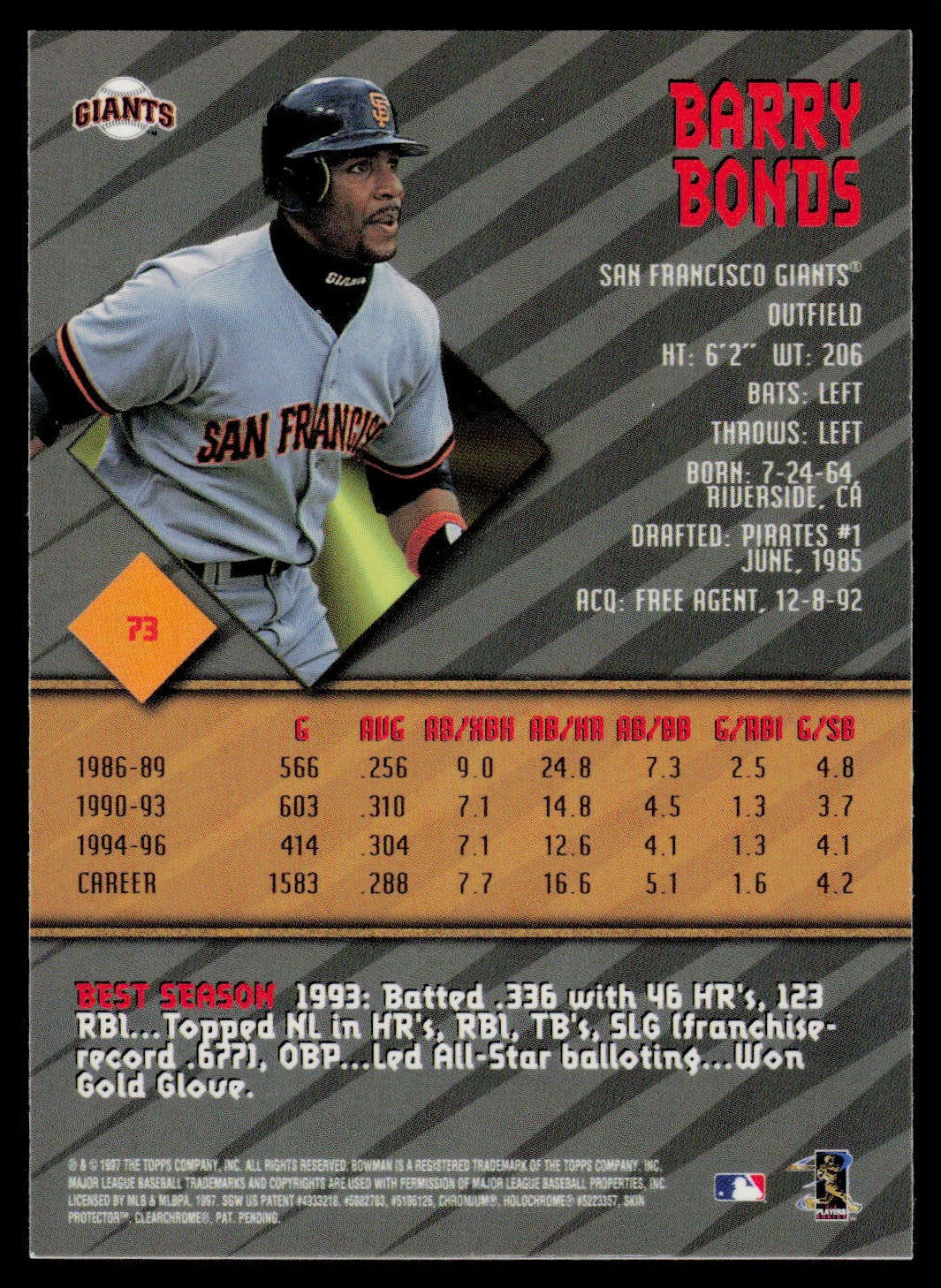 1997 Bowman's Best #73 Barry Bonds