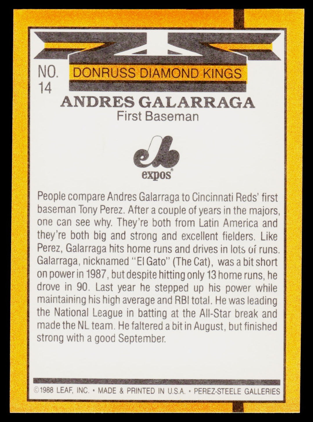 1989 Donruss #14 Andres Galarraga