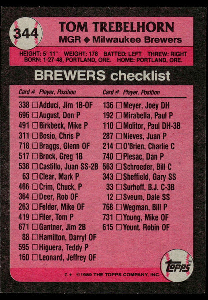 1989 Topps #344 Tom Trebelhorn