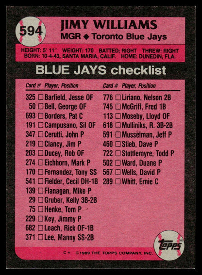 1989 Topps #594 Jimy Williams
