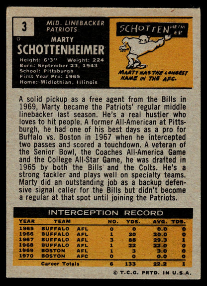 1971 Topps #3 Marty Schottenheimer