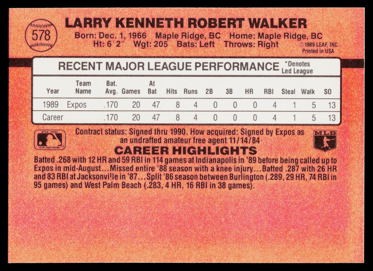 1990 Donruss #578 Larry Walker