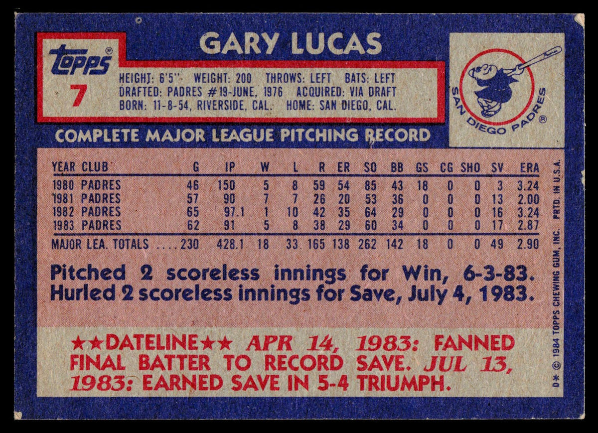 1984 Topps #7 Gary Lucas