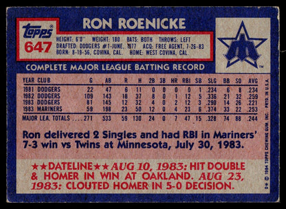 1984 Topps #647 Ron Roenicke