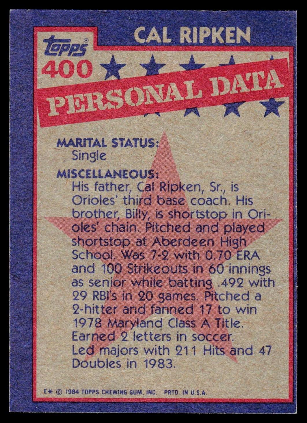 1984 Topps #400 Cal Ripken
