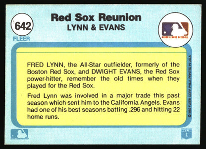 1982 Fleer #642 Red Sox Reunion (Fred Lynn / Dwight Evans)