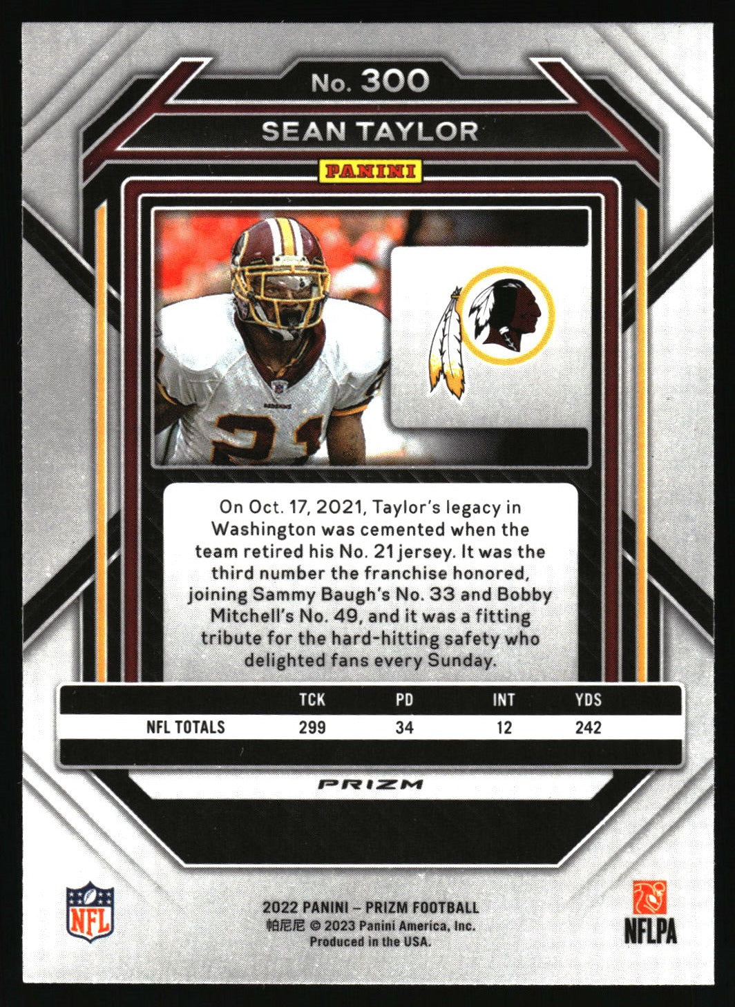 2022 Panini Prizm #300 Sean Taylor Silver