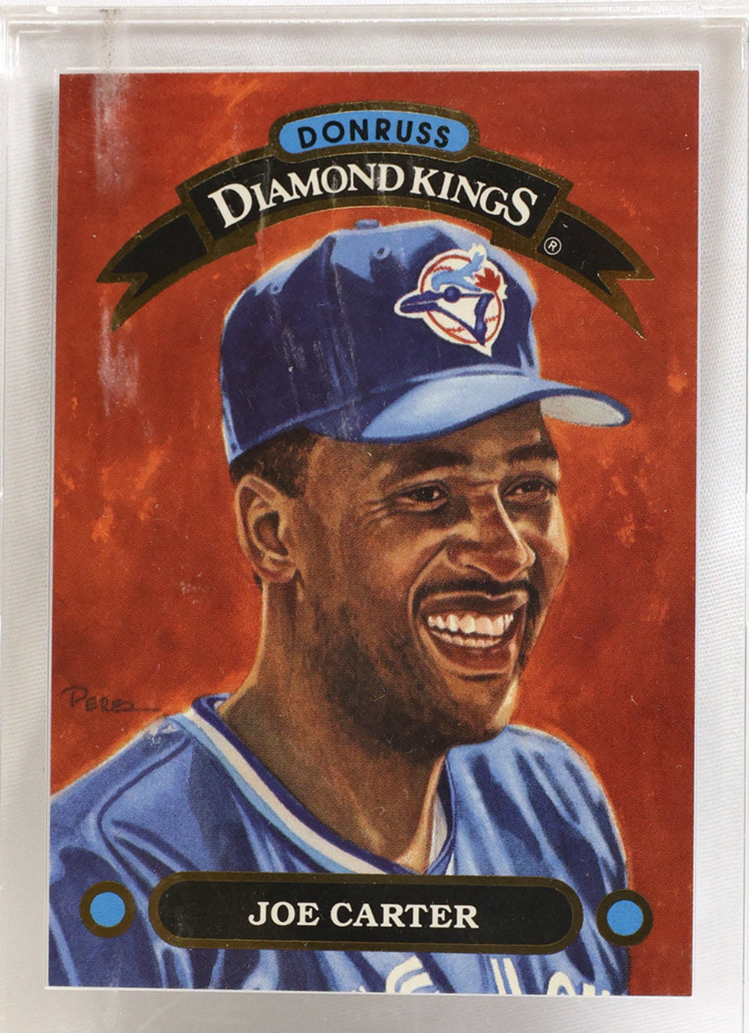 A Donruss Diamond Kings baseball trading card featuring Joe Carter, sealed in a clear protective plastic case against a white background.