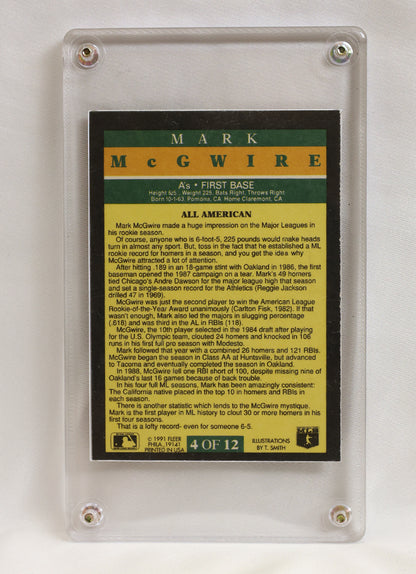 back of Mark McGwire trading card with player bio. card 4 of 12