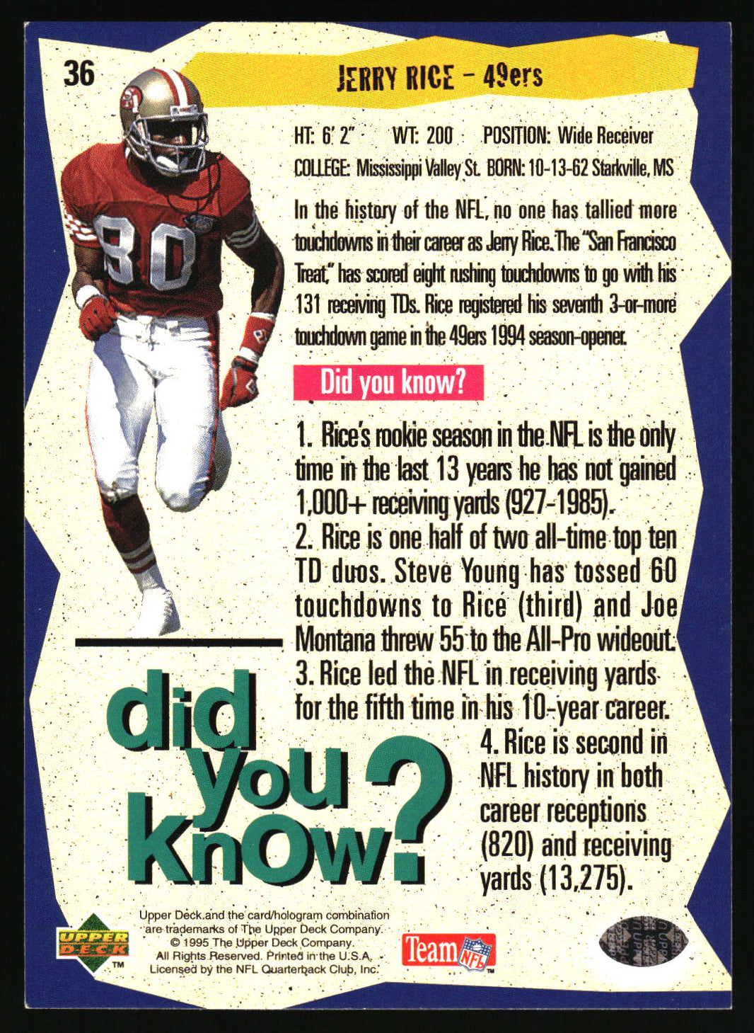 1995 Collector's Choice #36 Jerry Rice Player's Club