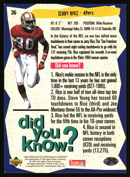 1995 Collector's Choice #36 Jerry Rice Player's Club