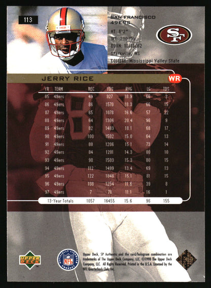 1998 SP Authentic #113 Jerry Rice