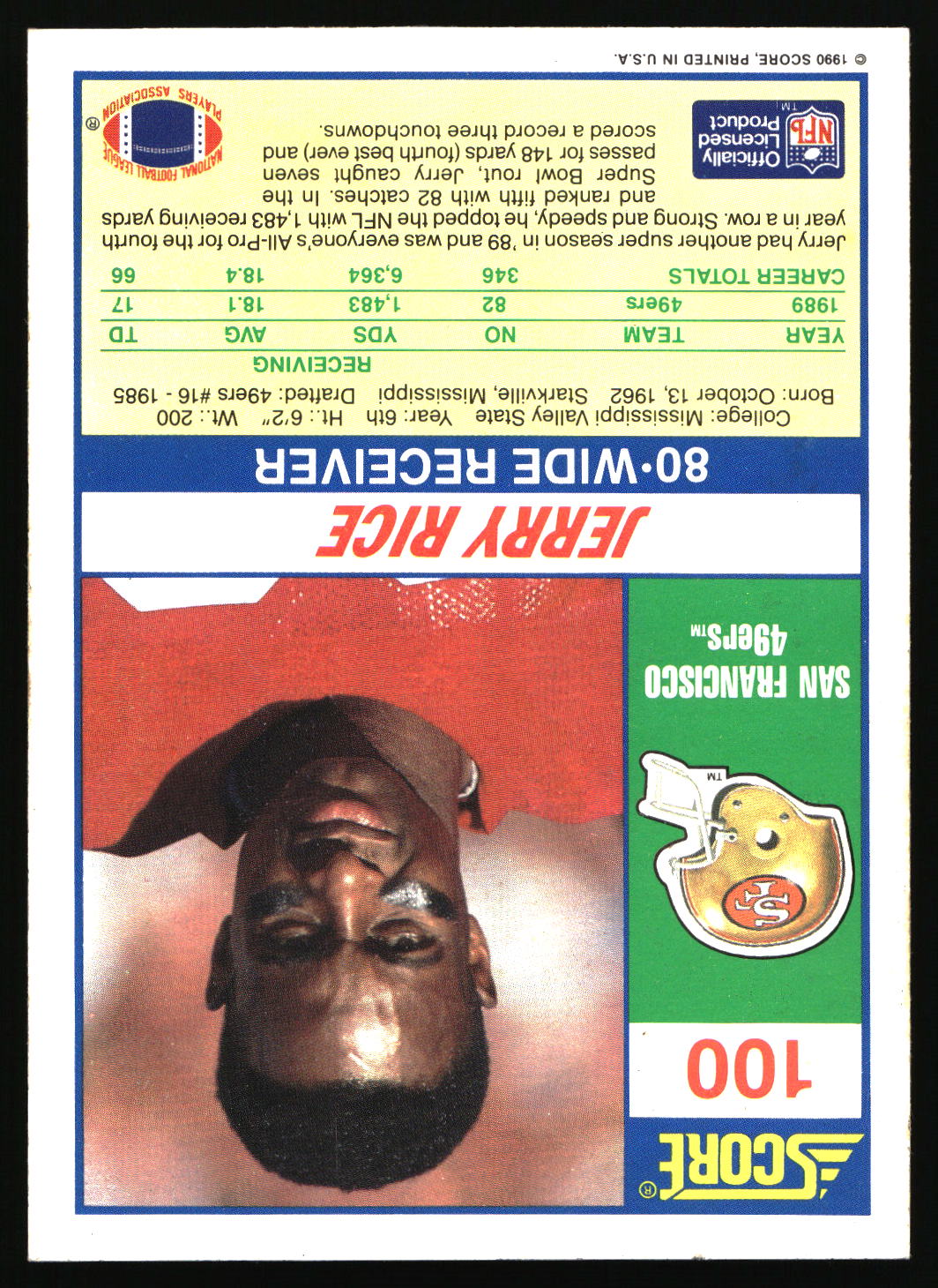 NFL Score card #100 featuring Jerry Rice 80 Wide Receiver 