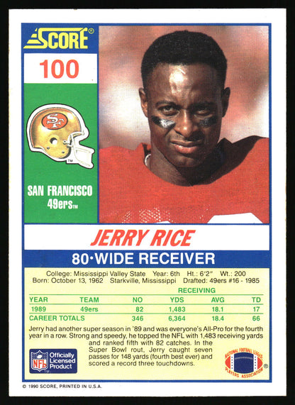 NFL Score card #100 featuring Jerry Rice 80 Wide Receiver 