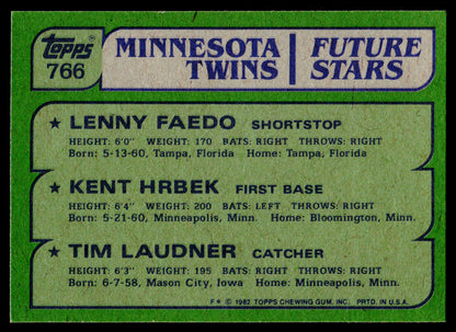1982 Topps #766 Twins Future Stars (Lenny Faedo / Kent Hrbek / Tim Laudner)