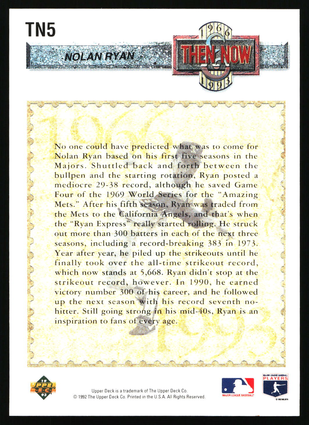 1993 Upper Deck #TN5 Nolan Ryan Then and Now