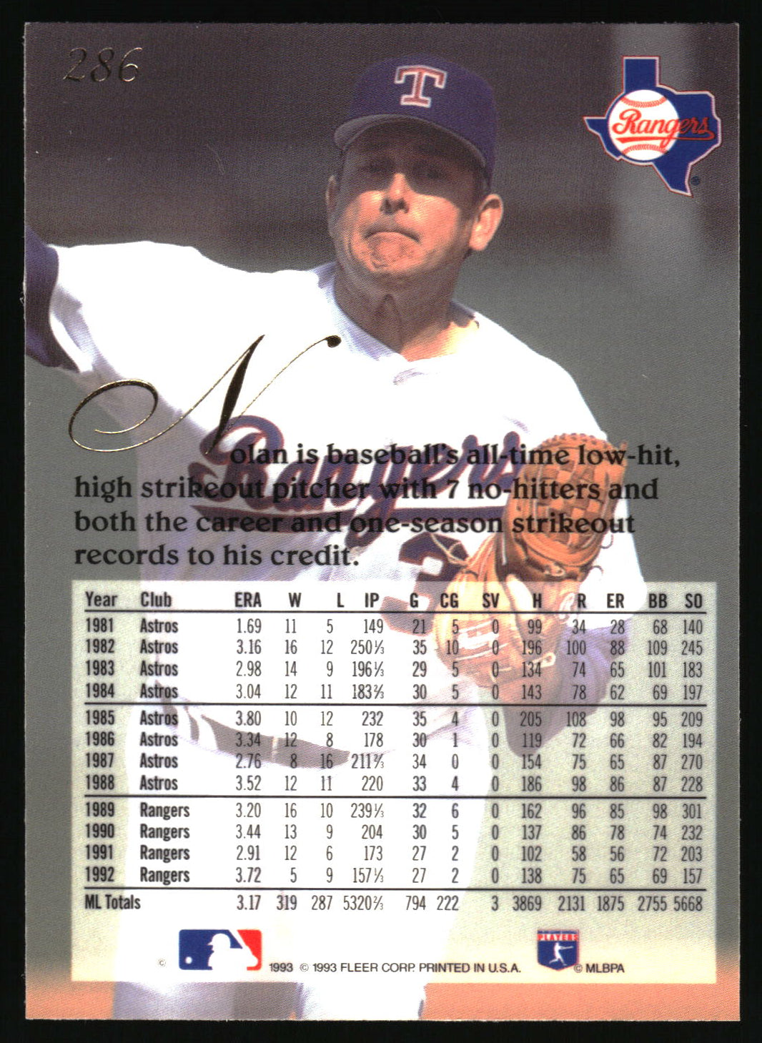 1993 Flair #286 Nolan Ryan