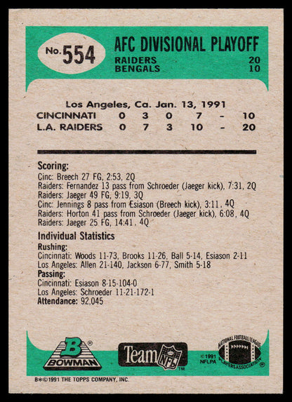 1991 Bowman #554b Road to Super Bowl XXV: Raiders vs. Bengals