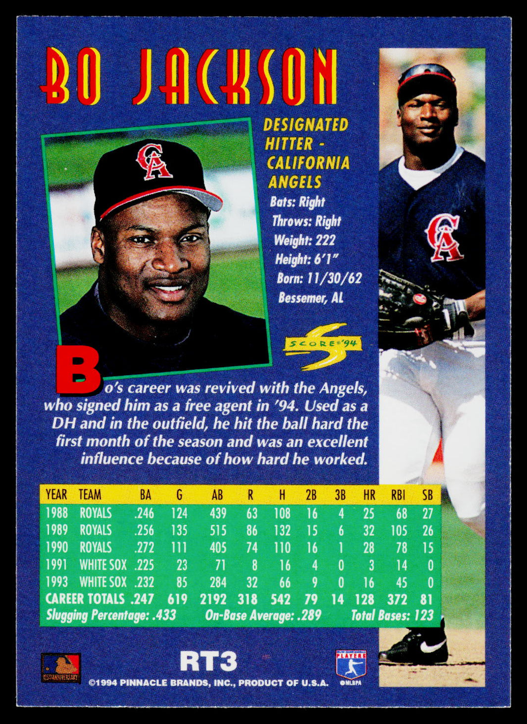 A vintage baseball trading card featuring 80 Jackson, with player statistics, team information, and multiple photos of him in a blue-bordered card design.