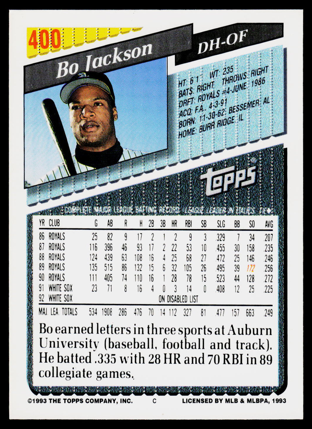1993 Topps #400 Bo Jackson