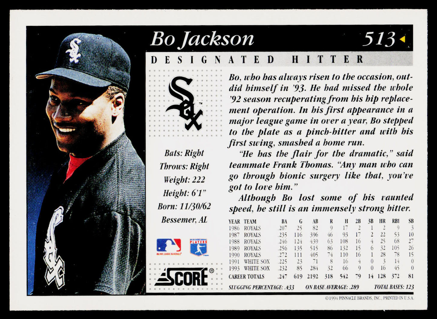 1994 Score #513 Bo Jackson