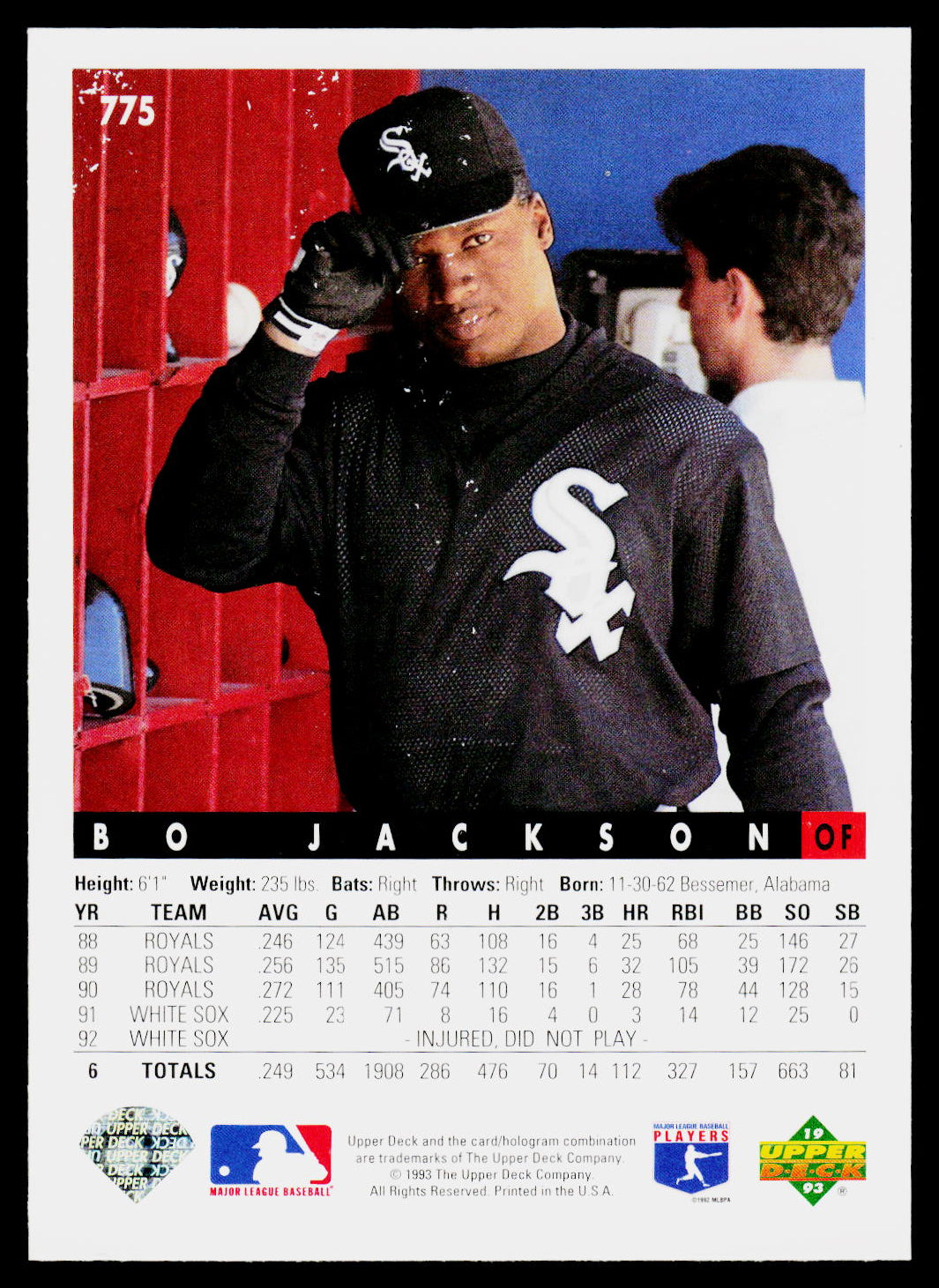 1993 Upper Deck #775 Bo Jackson Gold Hologram